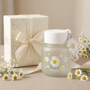 300ml Daisy Glass Water Bottle | Cute Frosted Glass Bottle with Daisy Charm | Portable Mini Water Bottle for Women, Girls & Teens