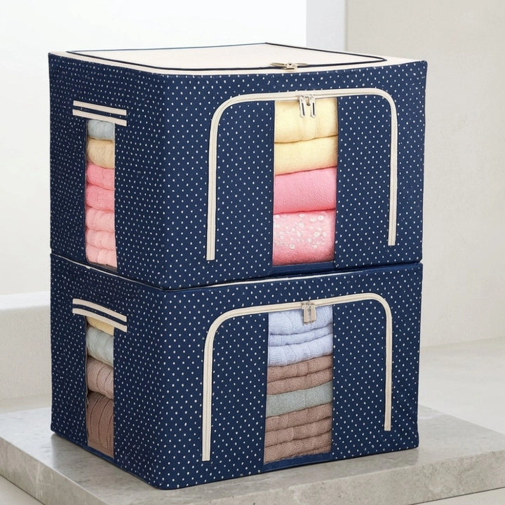 66 LTR Foldable Steel Frame Clothes Storage Bag with Clear Window & Zipper | Large Wardrobe Organizer