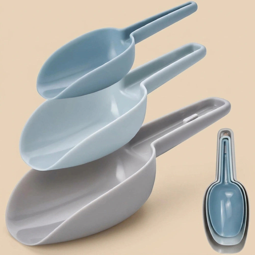 3-Piece Multi-Purpose Plastic Scoop Set | Nesting Measuring Scoops for Rice, Flour, Sugar, Grains, Cereals & Kitchen Storage Containers