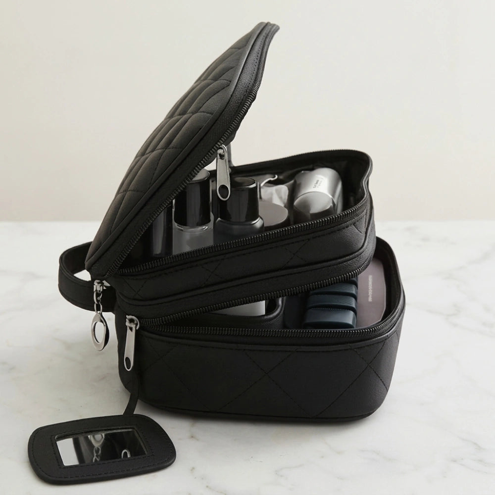 Premium Makeup Organizer Pouch | Travel Cosmetic Storage Bag with Brush Holders & Multi-Compartment Design