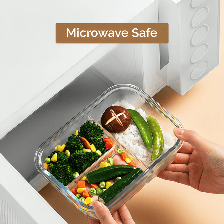 3-Compartment Glass Meal Prep Container | 1050ml Rectangle Food Storage Box