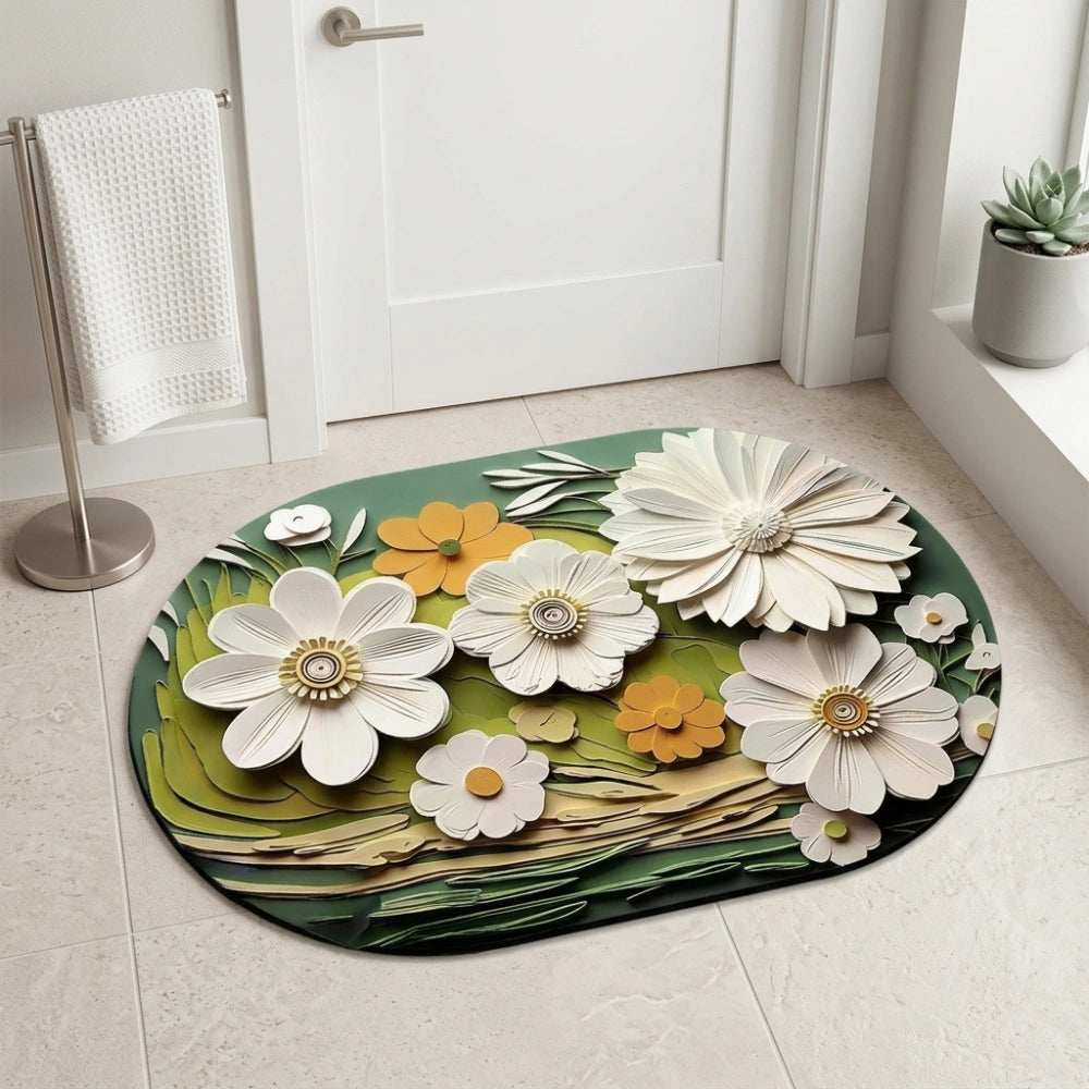 3D Floral Printed Anti-Slip Bathroom Floor Mat | Modern Decorative Door Mat for Bathroom, Bedroom & Entryway | Soft Absorbent Washable Rug