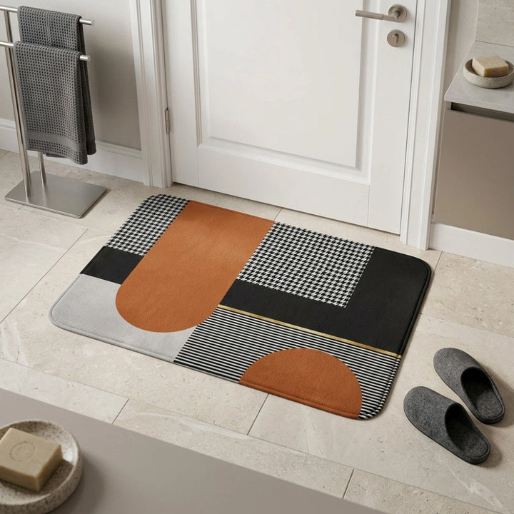 Happy Geometric Door Mat | Anti-Slip Soft Floor Rug | Modern Bathroom & Entrance Home Decor Mat