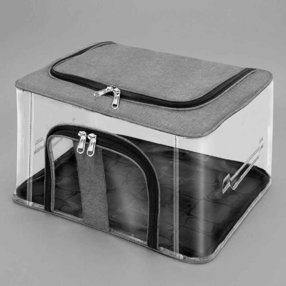 33 LTR Transparent Clothes Storage Box with Zipper & Carry Handle | Nylon PVC Moisture Proof Under Bed Wardrobe Organizer for Clothes, Blankets & Bedding