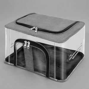 33 LTR Transparent Clothes Storage Box with Zipper & Carry Handle | Nylon PVC Moisture Proof Under Bed Wardrobe Organizer for Clothes, Blankets & Bedding