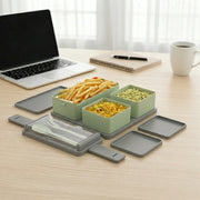 Double Layer Lunch Box with 3 Compartments, Spoon & Fork | BPA-Free Leakproof Bento Box