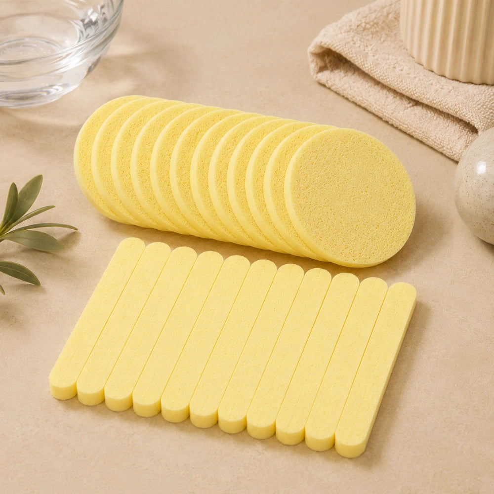 12-Piece Compressed Facial Cleansing Sponge Set | Soft Makeup Remover & Face Wash Sponges for Deep Facial Cleaning, Reusable Beauty Care Puff