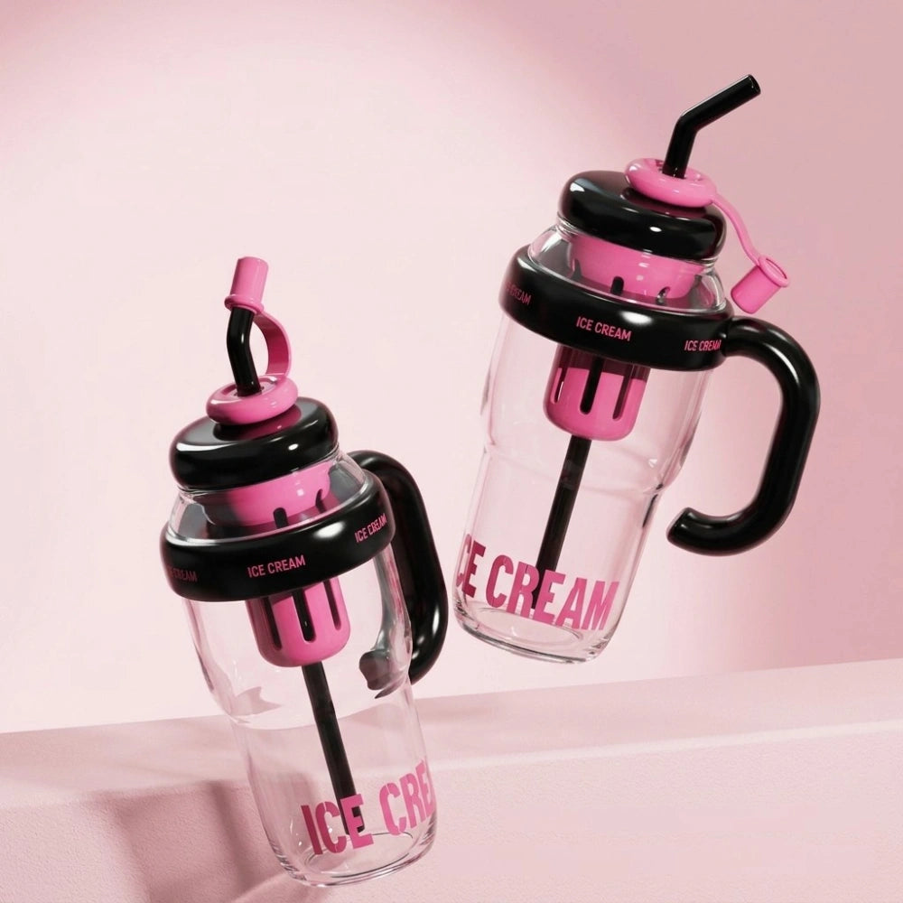 1300ml Ice Cream Theme Tumbler with Straw & Fruit Infuser | Leakproof Sports Water Bottle with Handle, Large Capacity Detox Sipper Cup for Gym, Travel & Daily Hydration