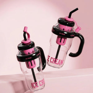 1300ml Ice Cream Theme Tumbler with Straw & Fruit Infuser | Leakproof Sports Water Bottle with Handle, Large Capacity Detox Sipper Cup for Gym, Travel & Daily Hydration