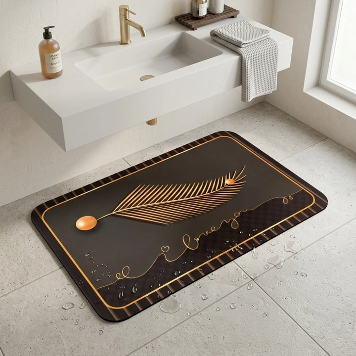 Luxury Black Gold Welcome Door Mat | Anti-Slip Floor Mat | Modern Bathroom & Entrance Rug | Soft Absorbent Home Decor Mat