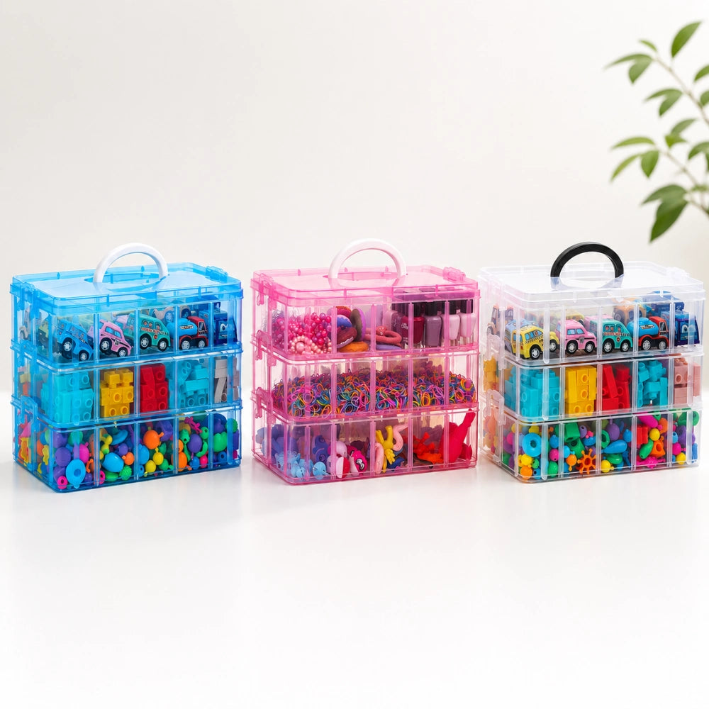3 Layer Transparent Jewelry Storage Box with 18 Grids | Portable Makeup & Earring Organizer Case with Removable Dividers