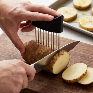Stainless Steel Onion Holder & Slicer | 10-Prong Vegetable Cutter for Onion, Tomato, Lemon & Fruits | Easy Grip Kitchen Tool