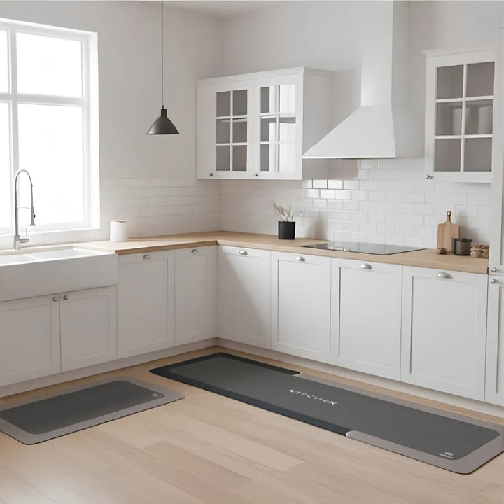 2-Piece Memory Foam Kitchen Mat Set – Waterproof Non-Slip Anti-Fatigue Cushioned Runner Rugs for Kitchen, Sink & Bathroom