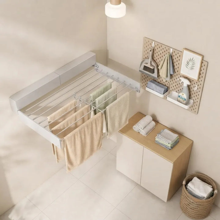 40 in. Indoor/Outdoor Retractable Industrial Gray Wall Mount Drying Rack