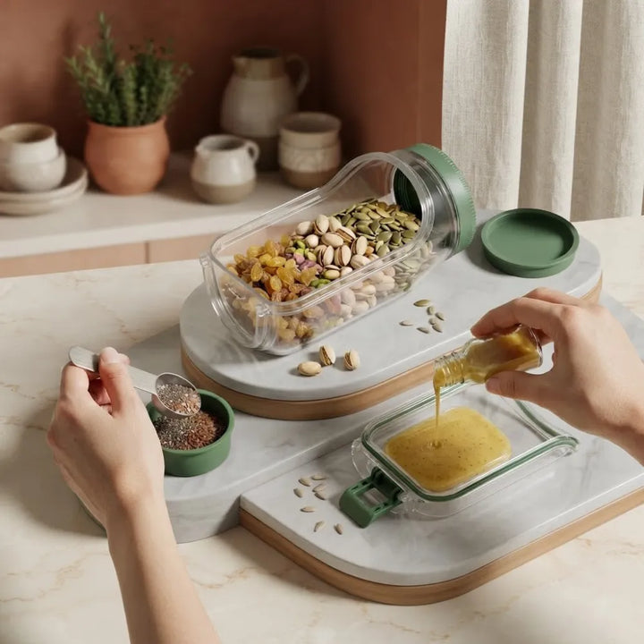 Leakproof Salad Jar with Side Opening Lid | BPA-Free Portable Salad Container with Dressing Cup