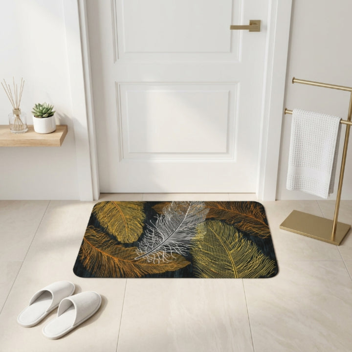 Luxury Feather Print Anti-Slip Bathroom Door Mat | Soft Absorbent Floor Rug