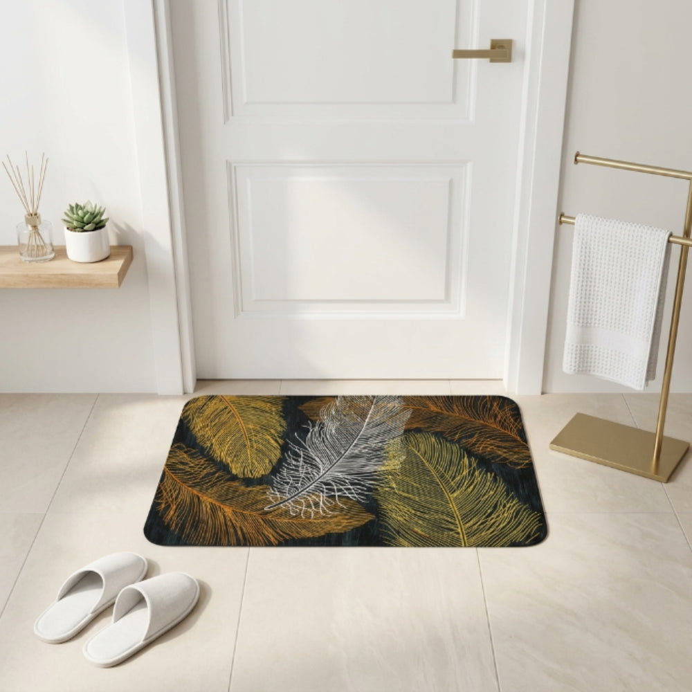 Luxury Feather Print Anti-Slip Bathroom Door Mat | Soft Absorbent Floor Rug