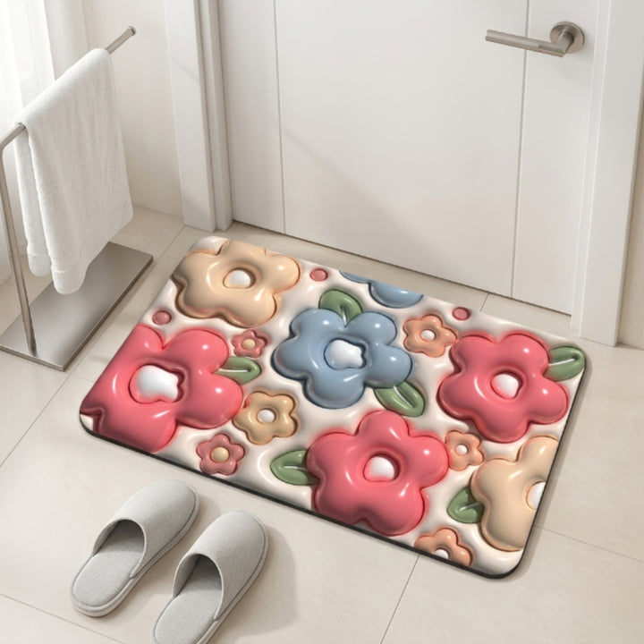 Cute 3D Flower Bathroom Floor Mat | Soft Non-Slip Absorbent Bath Rug Kawaii Floral Decorative Washable Door Mat