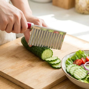 Stainless Steel Crinkle Potato Cutter | Wavy Vegetable Slicer Knife for French Fries, Chips & Garnishing