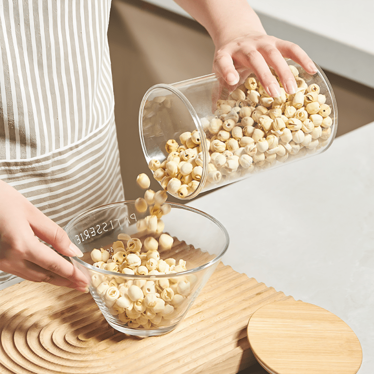 Modern Airtight Transparent Food Storage Jar with Natural Bamboo Lid | Multi-Purpose Pantry Organizer