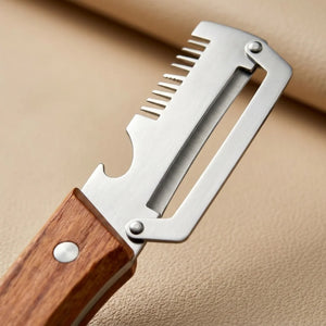 3 in 1 Stainless Steel Vegetable Peeler with Wooden Handle | Julienne Cutter, Bottle Opener & Scallion Shredder | Multi-Purpose Fruit & Veggie Peeler