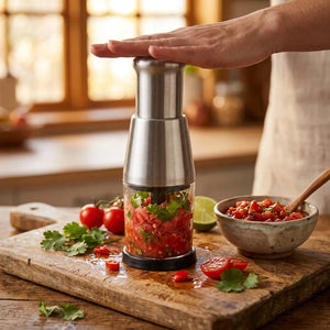 Manual Press Garlic Chopper | Stainless Steel Mini Food Chopper & Garlic Mincer | Compact Hand Press Vegetable Dicer