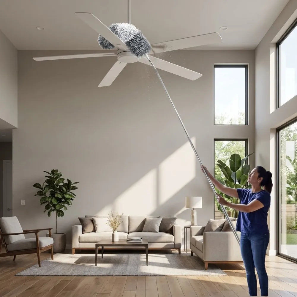 Microfiber Feather Duster with Extendable Handle | Bendable Ceiling Fan & High Reach Cleaning Duster | Washable Dust Cleaner for Blinds, Furniture & Windows
