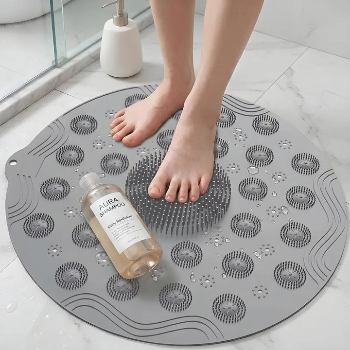 Round Non-Slip Shower Mat Massage Mat with Suction Cups and Drain Holes, PVC Washable Shower Massage Foot Pad for Kids, Adults, Elderly, Bathroom