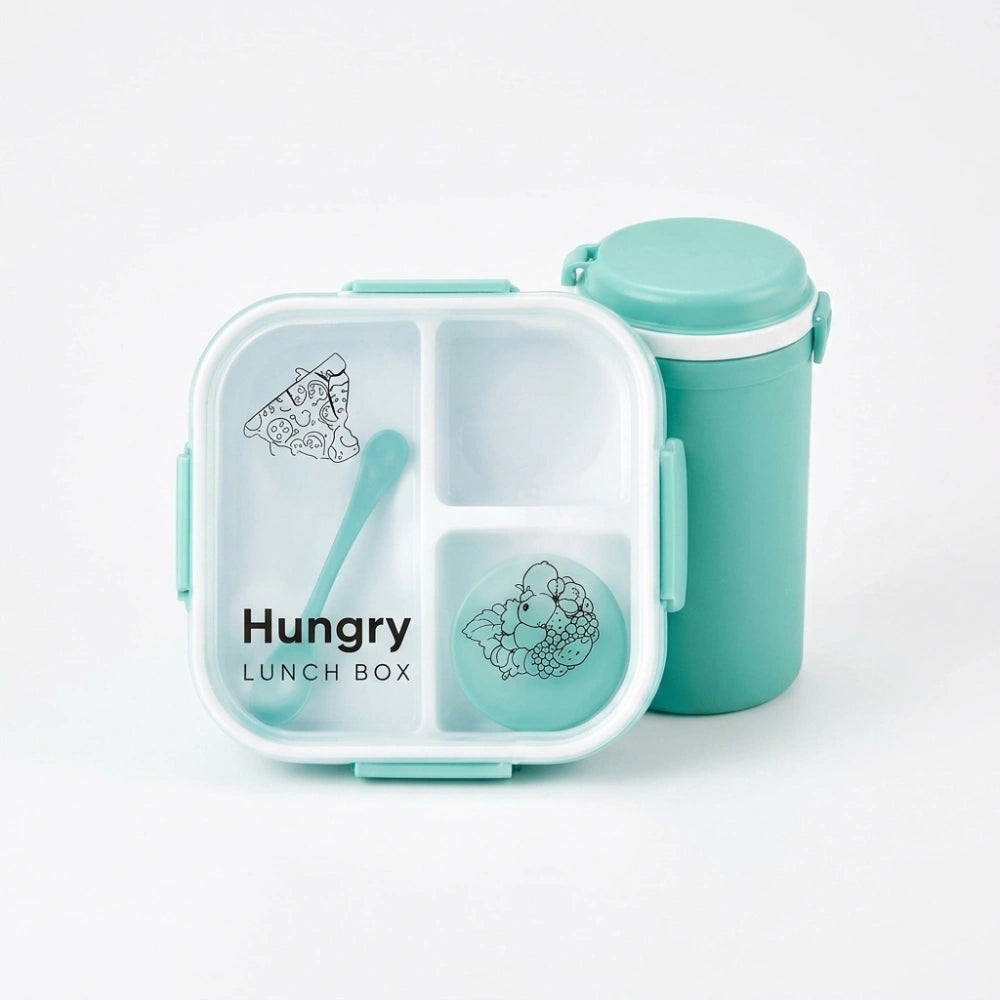 Lunch Box Set with Water Bottle & Spoon | 3 Compartment Leak-Resistant Lunch Box for Kids & Adults | BPA-Free Portable Tiffin Box