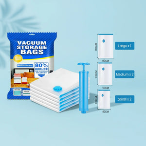 Vacuum Storage Bags 5 PCS with Pump Space Saver Compression Bags Reusable Organizer