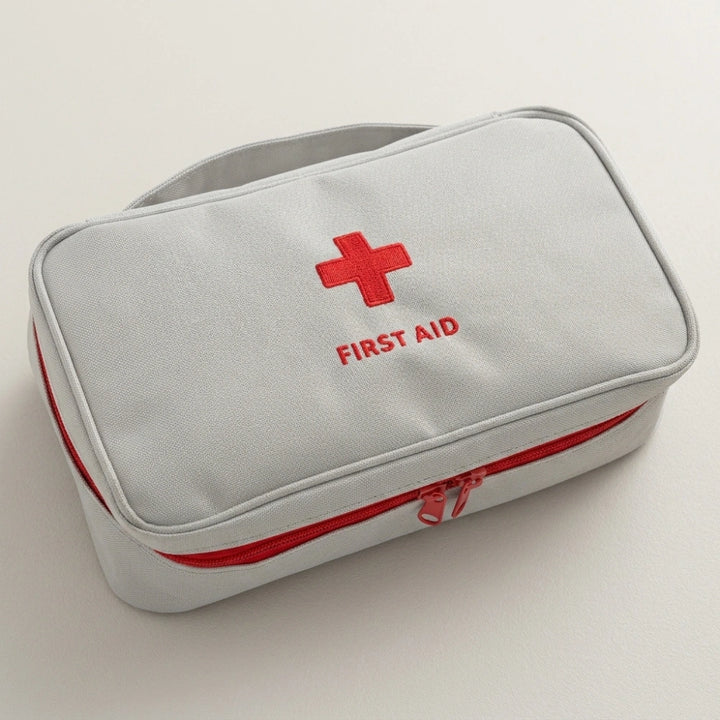 Emergency First Aid Kit Pouch with Handle | Multi-Layer Fabric Medicine Organizer Bag for Travel, Home, Car