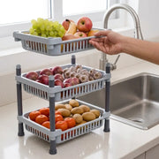 3-Layer Plastic Kitchen Storage Basket Rack | Multipurpose Tiered Organizer for Vegetables, Fruits, Snacks & Grocery Storage