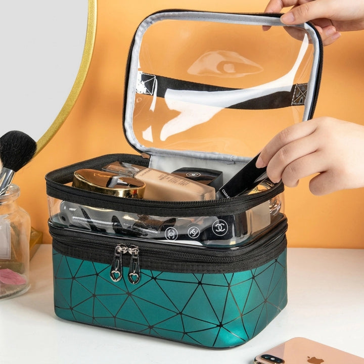 Double Layer Makeup Organizer Bag – Large Travel Cosmetic Storage Pouch with Zipper