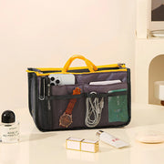 Multi-Pocket Handbag Organizer Insert with Double Zipper | Portable Makeup, Phone & Travel Storage Pouch for Women & Men