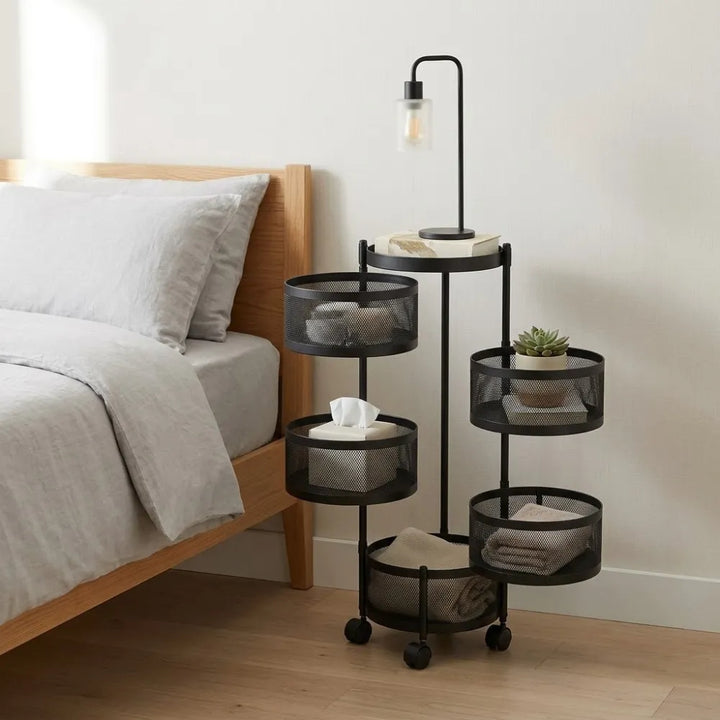 5-Layer Round Multipurpose Storage Trolley with Wheels | Rotating Organizer for Home & Office