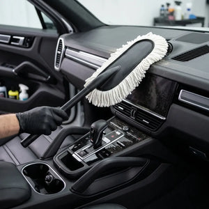 Super-Soft Microfiber Car Duster Brush with Detachable Handle| Strong Absorption, Scratch-Free Cleaning Tool for Wet & Dry Dusting/Polishing/Washing for Bike, Car, Truck, Office, Kitchen-White