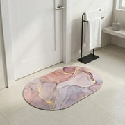 Luxury Marble Oval Anti-Slip Bath Mat | Soft Absorbent Quick Dry Bathroom Floor Rug Modern Watercolor Stone Pattern Carpet