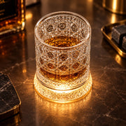 LED Rotating Whiskey Glasses 300ml – Pack of 2 | Crystal Cut 360° Spinning Rocks Glasses with LED Base for Whiskey, Scotch & Cocktails
