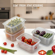 Fridge Storage Containers (Set of 6) with Draining Basket 1800ml | Stackable Airtight Food Organizer Boxes