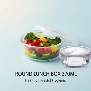 Round Glass Lunch Box 370ML (1 Pc) | Borosilicate Airtight Food Storage Container