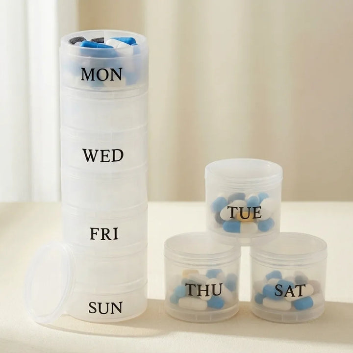 7-Day Weekly Pill Organizer Box | 3 & 4 Compartments Per Day | Portable Medicine Tablet Storage Case with Removable Boxes