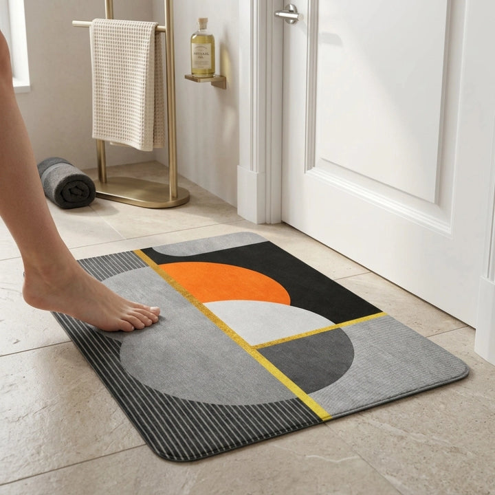 Modern Geometric Microfiber Bathroom Mat | Super Absorbent Quick Dry Anti-Slip Washable Bath Rug for Bathroom Door & Shower Area