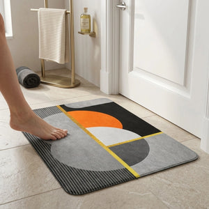 Modern Geometric Microfiber Bathroom Mat | Super Absorbent Quick Dry Anti-Slip Washable Bath Rug for Bathroom Door & Shower Area