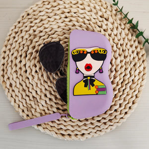 Cute Silicone Sunglasses Case with Zipper & Wrist Strap | Waterproof Soft Eyeglass Pouch with Cleaning Cloth for Travel & Daily Use