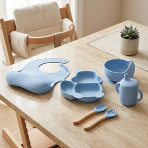 Cat Shaped Silicone Baby Feeding Set | 6 Piece BPA-Free Baby-Led Weaning Kit with Bib, Suction Bowl, Plate, Cup, Spoon & Fork