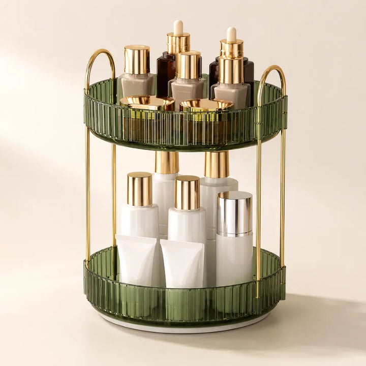 2-Tier 360° Rotating Makeup Organizer | Cosmetic, Skincare & Perfume Storage Holder | Bathroom Vanity & Dressing Table Organizer