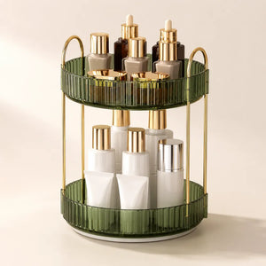 2-Tier 360° Rotating Makeup Organizer | Cosmetic, Skincare & Perfume Storage Holder | Bathroom Vanity & Dressing Table Organizer
