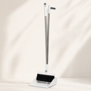 Long Handle Broom & Dustpan Combo Set | Upright Standing Sweep Set with Self-Cleaning Scraper | Home, Office & Floor Cleaning