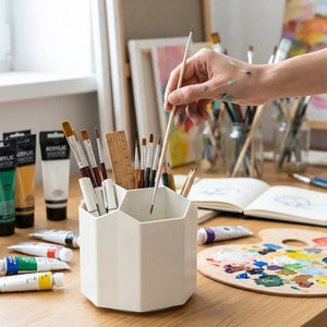 360° Rotating Desk Organizer | 5-Compartment Pen & Pencil Holder | Plastic Stationery Storage for Office, Study & Home