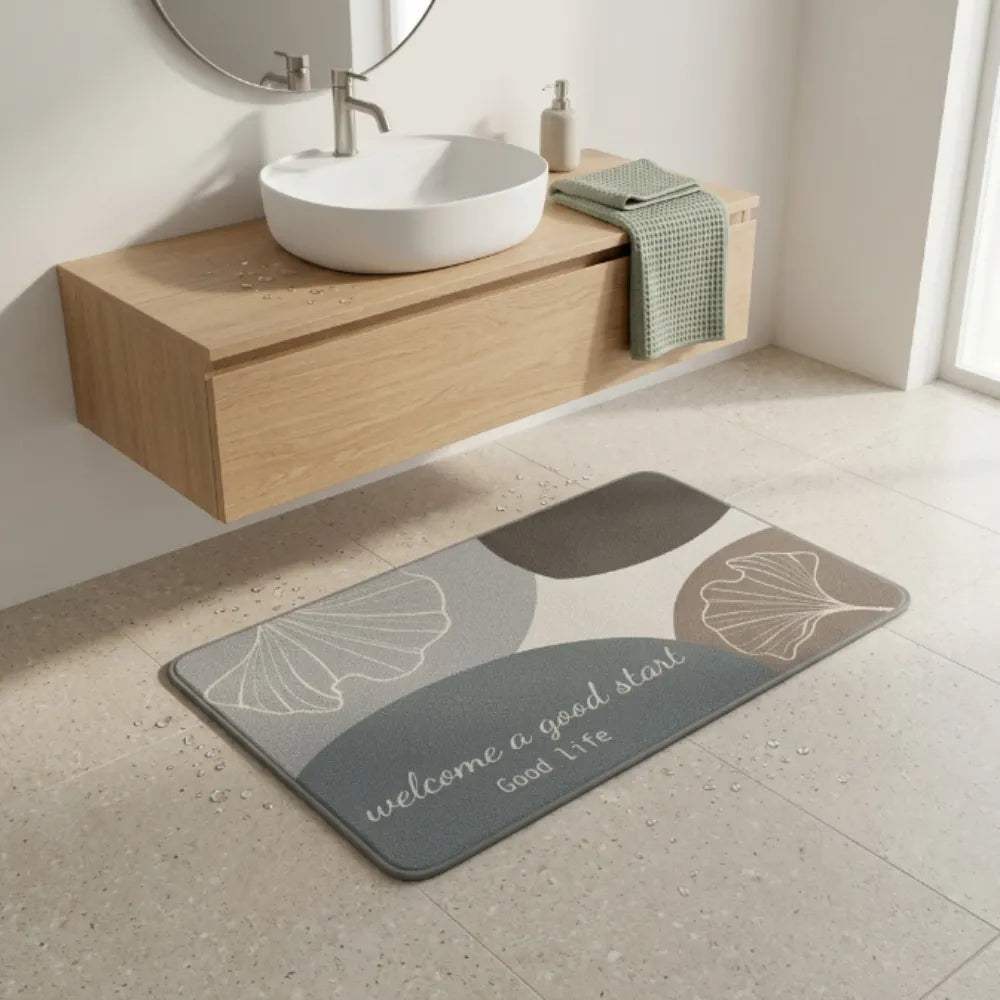 Modern Abstract Anti-Slip Bathroom Mat | Soft Absorbent Quick Dry Floor Rug Minimalist Entryway & Washroom Carpet